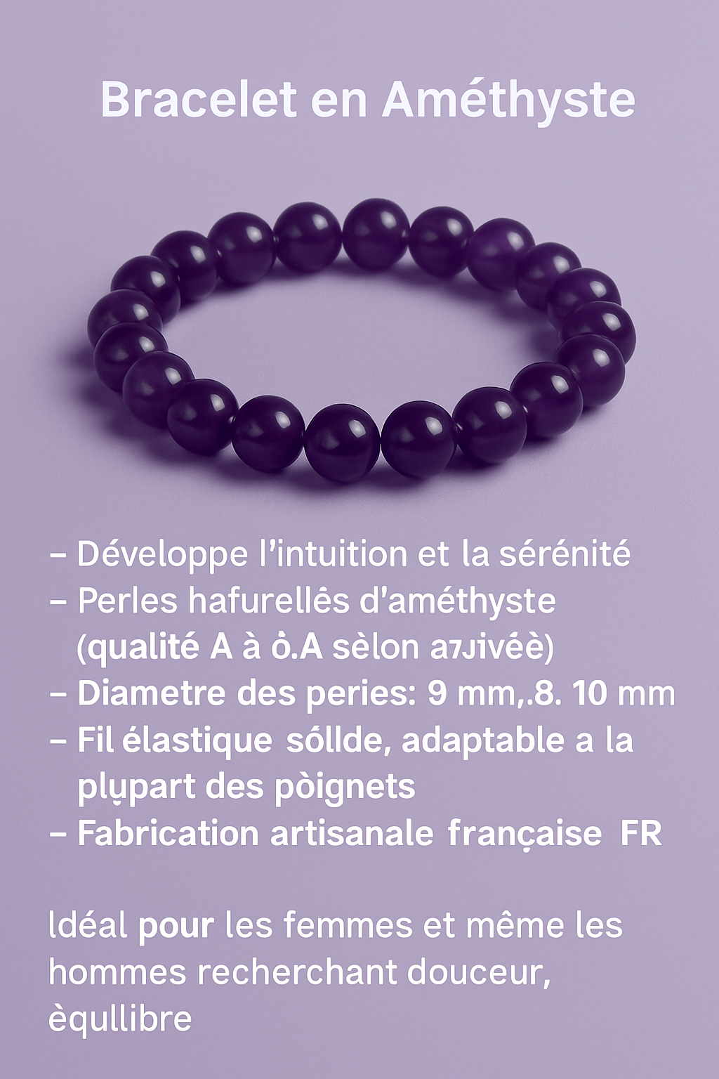 Bracelet en Améthyste Naturelle - 6mm,8mm,10 mm. -Qualité extra à A