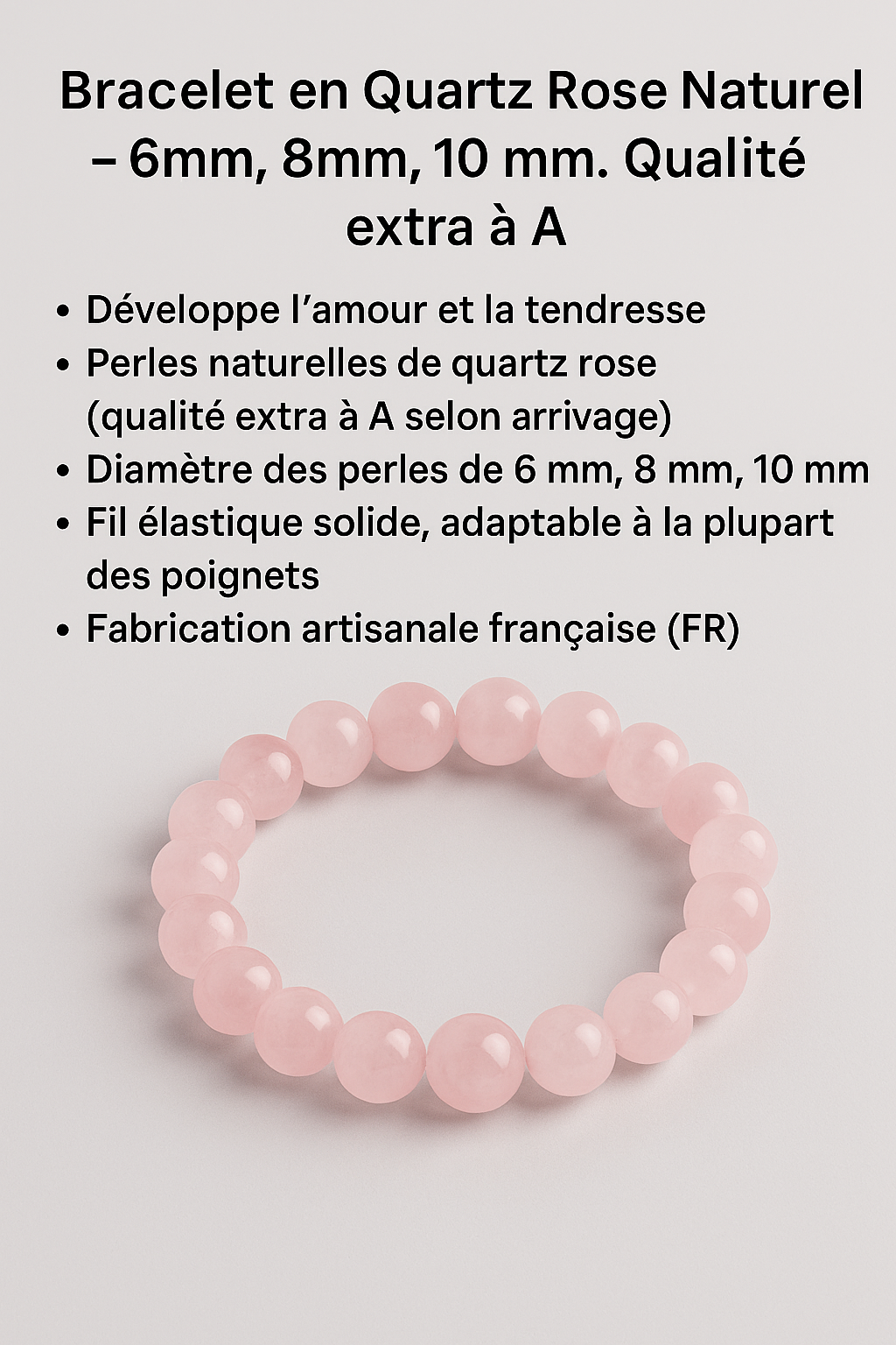 Bracelet en Quartz Rose Naturel-6mm,8 mm,10 mm-Qualité extra à A