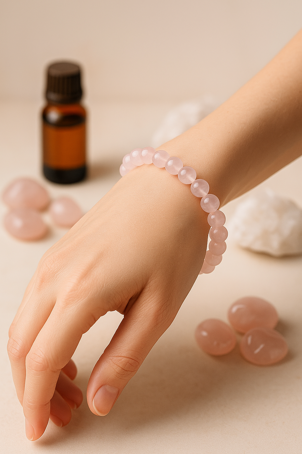 Bracelet en Quartz Rose Naturel-6mm,8 mm,10 mm-Qualité extra à A