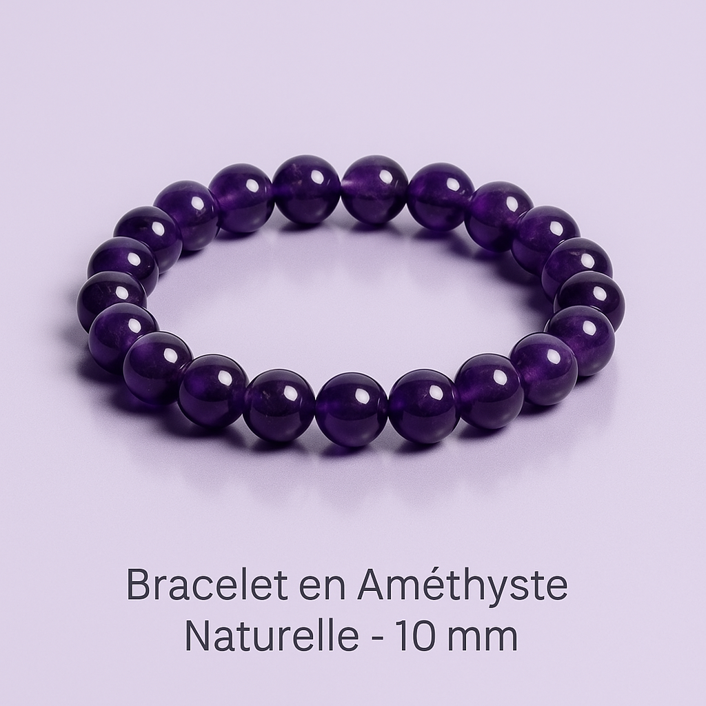 Bracelet en Améthyste Naturelle - 6mm,8mm,10 mm. -Qualité extra à A