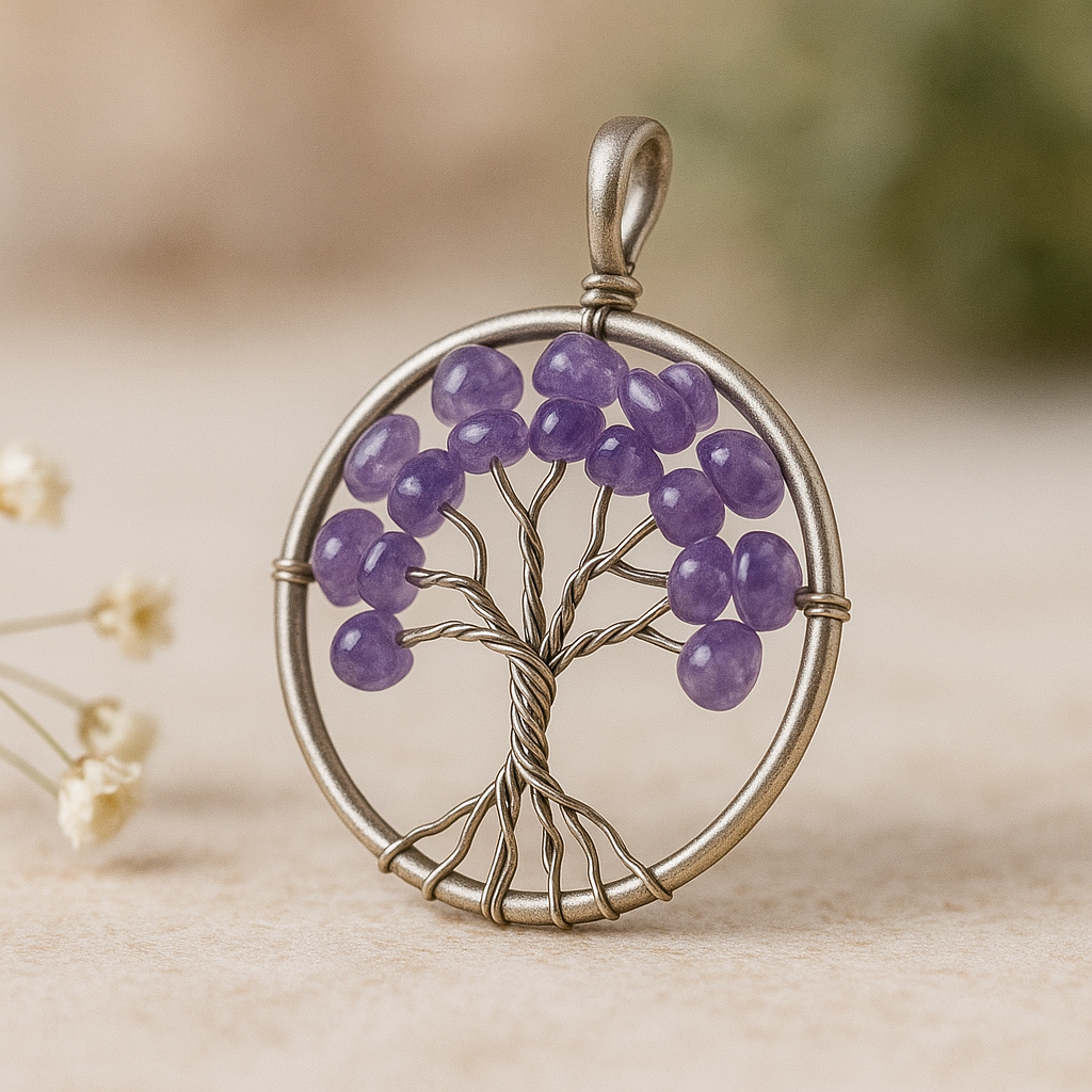 Pendentif Arbre de vie Améthyste- sans chaine- Energie protection & Harmonie