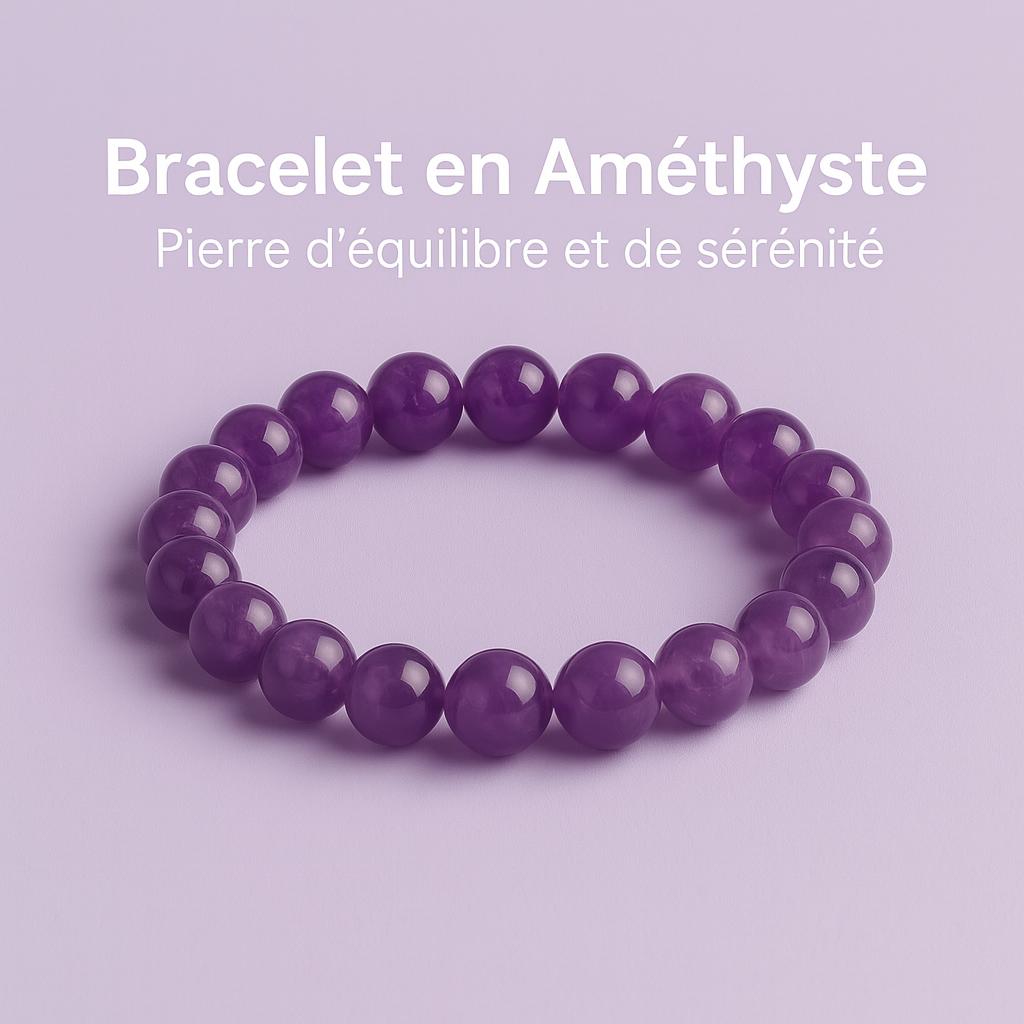 Bracelet en Améthyste Naturelle - 6mm,8mm,10 mm. -Qualité extra à A