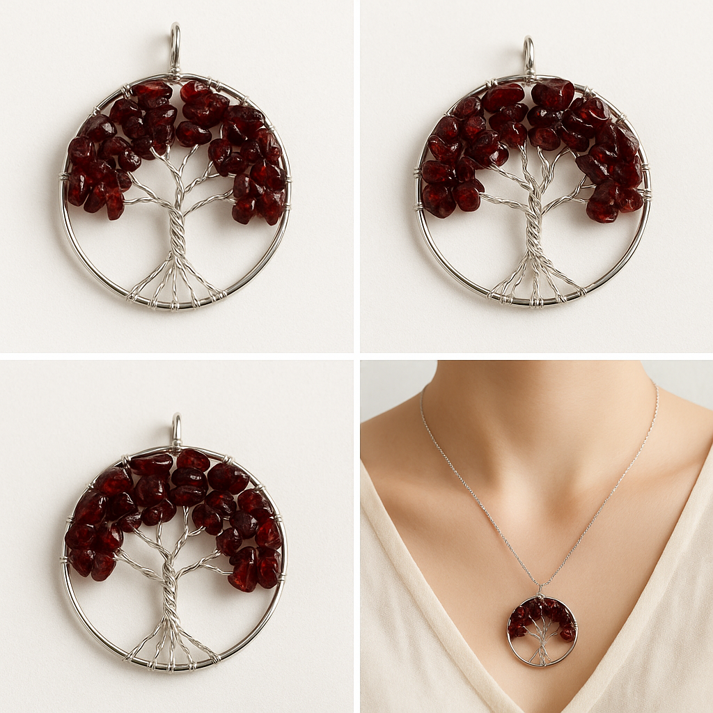 Pendentif Arbre de Vie en Grenat rouge- vitalité & Protection