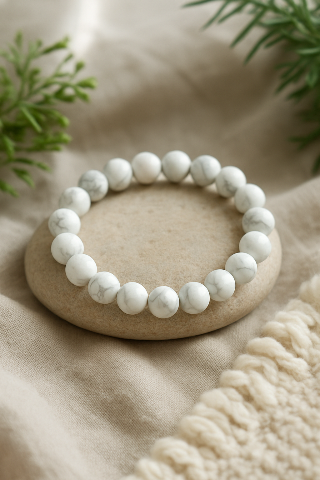 đ€ Bracelet en Howlite Blanche â 6 mm, 8 mm, 10 mm â QualitĂ© A Ă AA