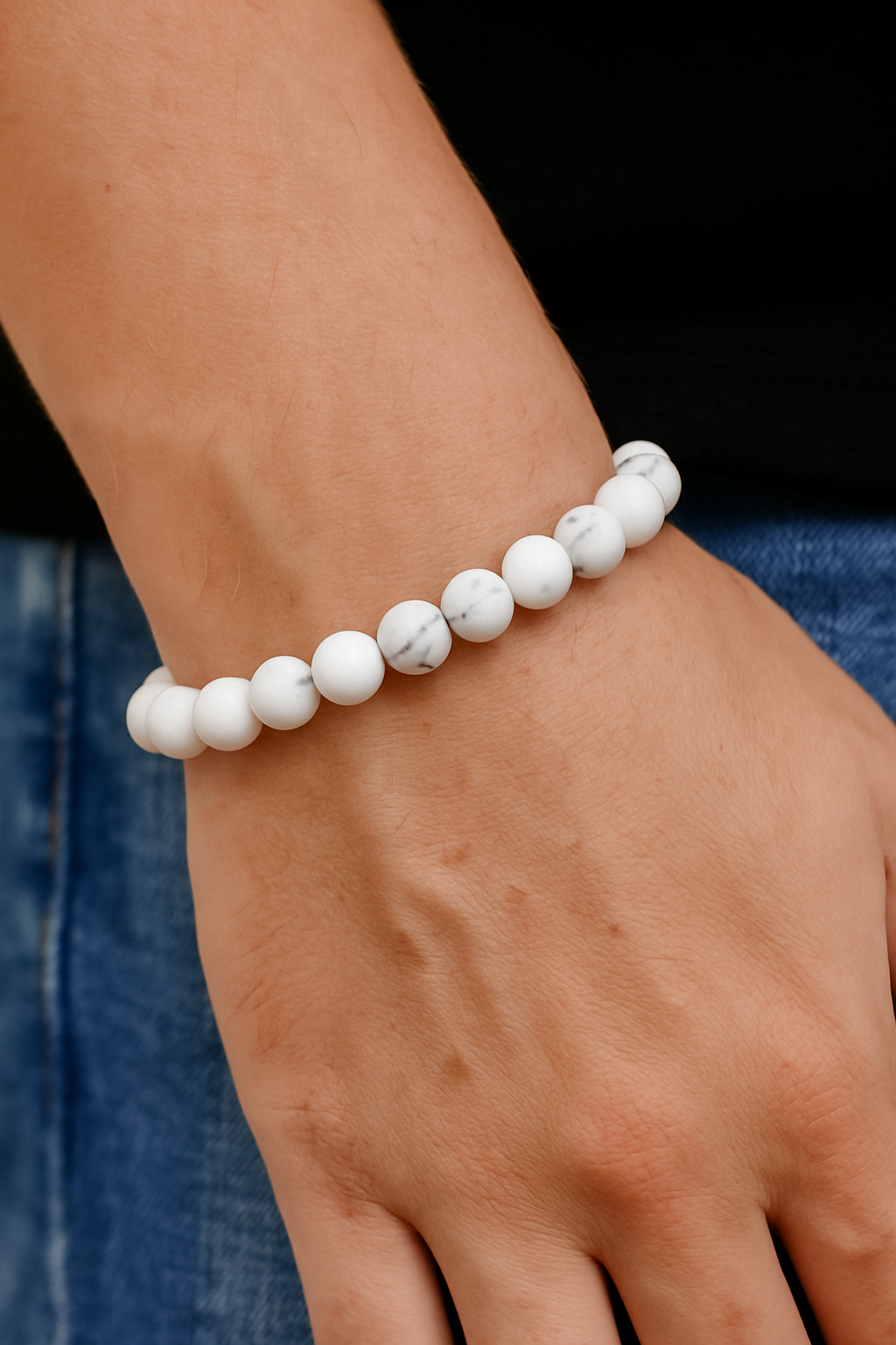 đ€ Bracelet en Howlite Blanche â 6 mm, 8 mm, 10 mm â QualitĂ© A Ă AA
