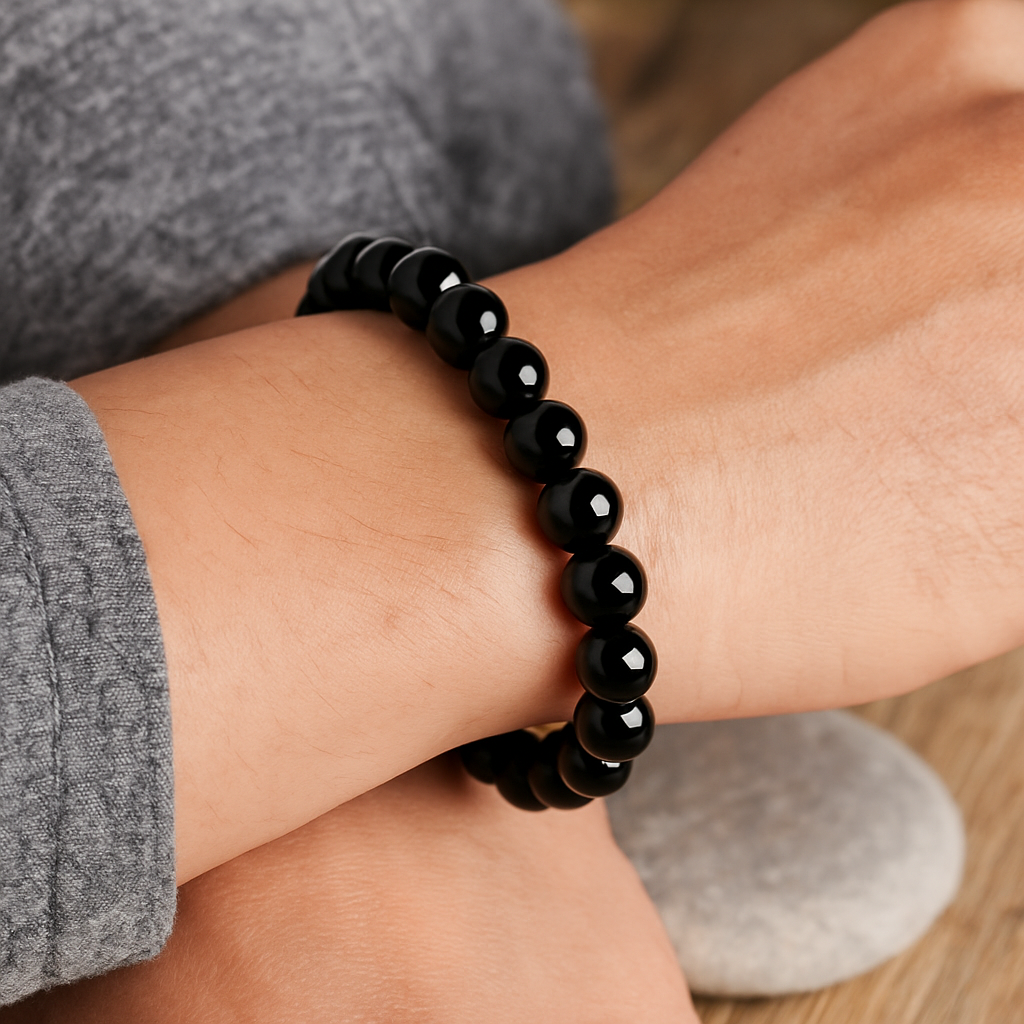 🖤 Bracelet en Obsidienne Noire – 6 mm, 8 mm, 10 mm – Qualité A à AA
