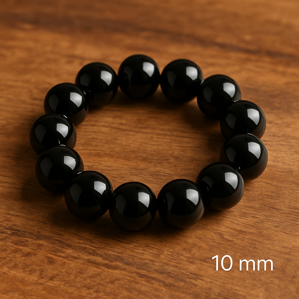 🖤 Bracelet en Obsidienne Noire – 6 mm, 8 mm, 10 mm – Qualité A à AA