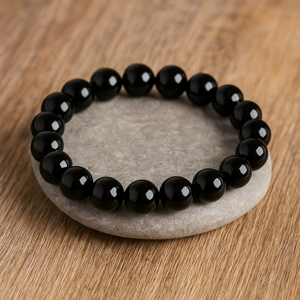 🖤 Bracelet en Obsidienne Noire – 6 mm, 8 mm, 10 mm – Qualité A à AA