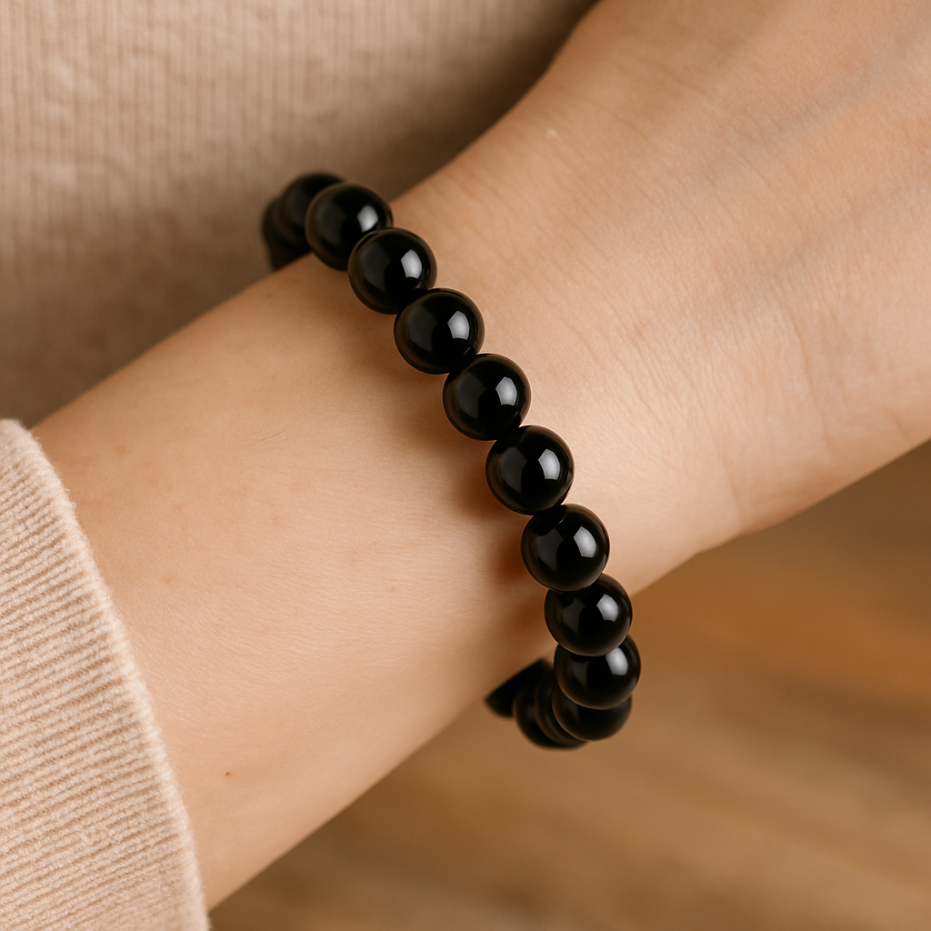 🖤 Bracelet en Obsidienne Noire – 6 mm, 8 mm, 10 mm – Qualité A à AA