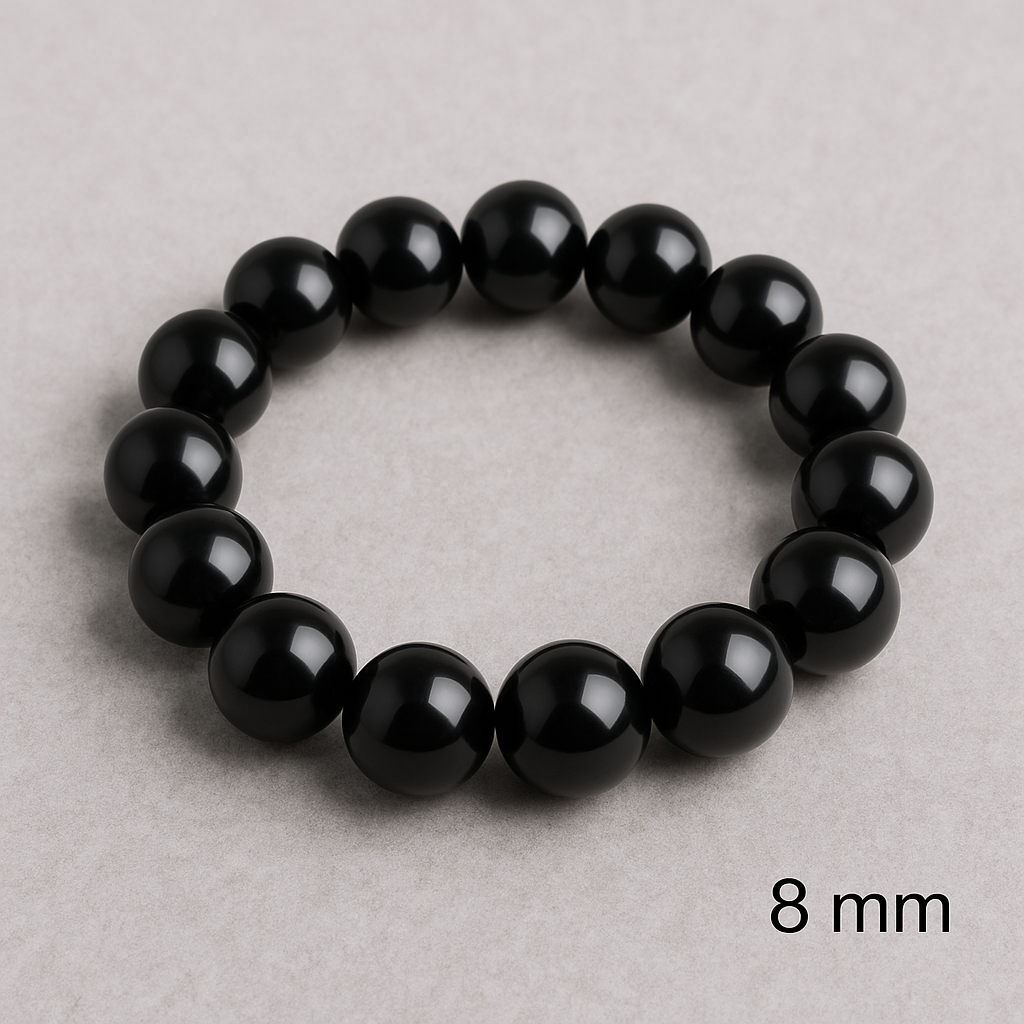 🖤 Bracelet en Obsidienne Noire – 6 mm, 8 mm, 10 mm – Qualité A à AA