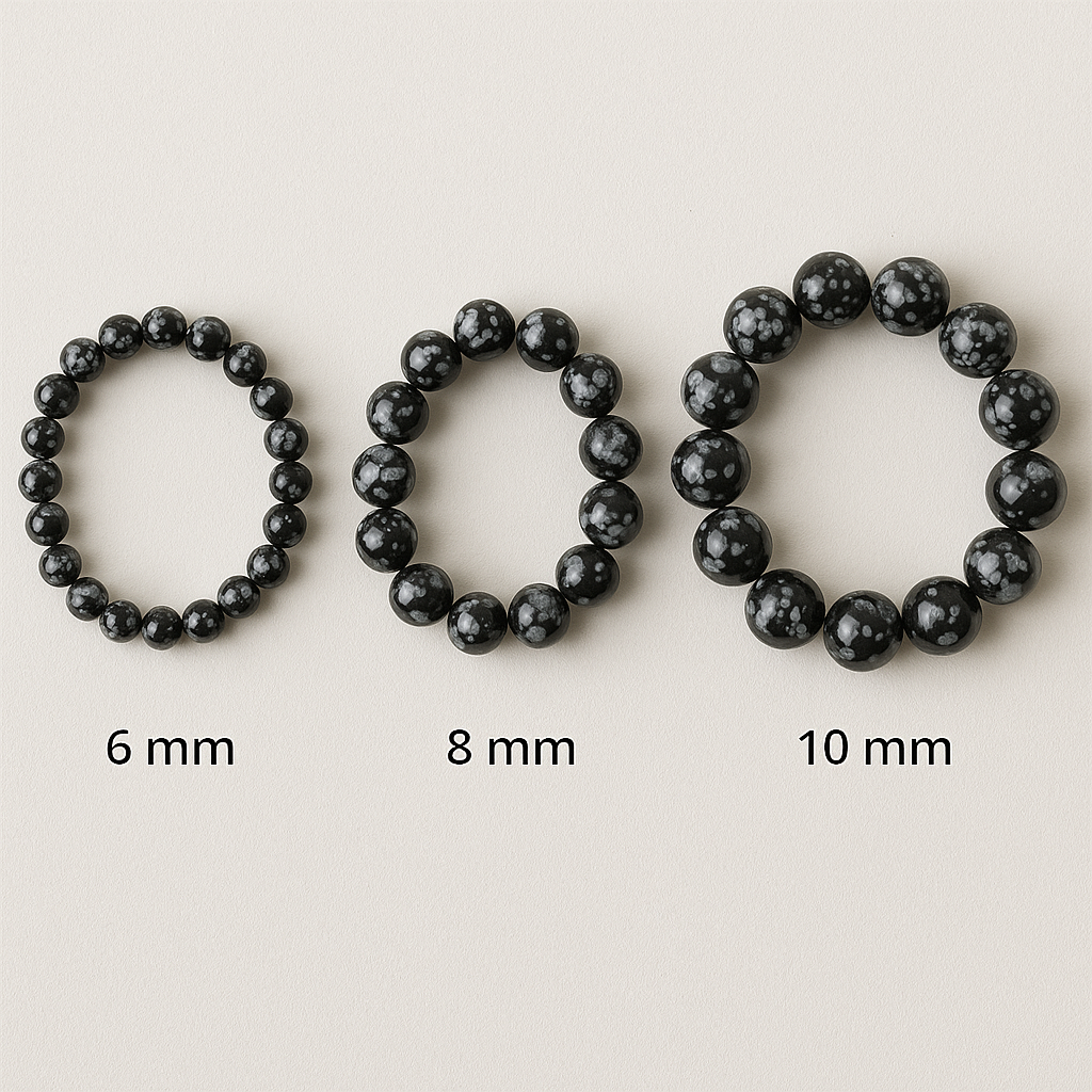 ❄️ Bracelet en Obsidienne Flocon de Neige – 6 mm, 8 mm, 10 mm – Qualité extra à AA🌑