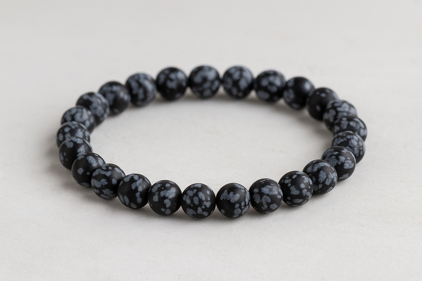 ❄️ Bracelet en Obsidienne Flocon de Neige – 6 mm, 8 mm, 10 mm – Qualité extra à AA🌑
