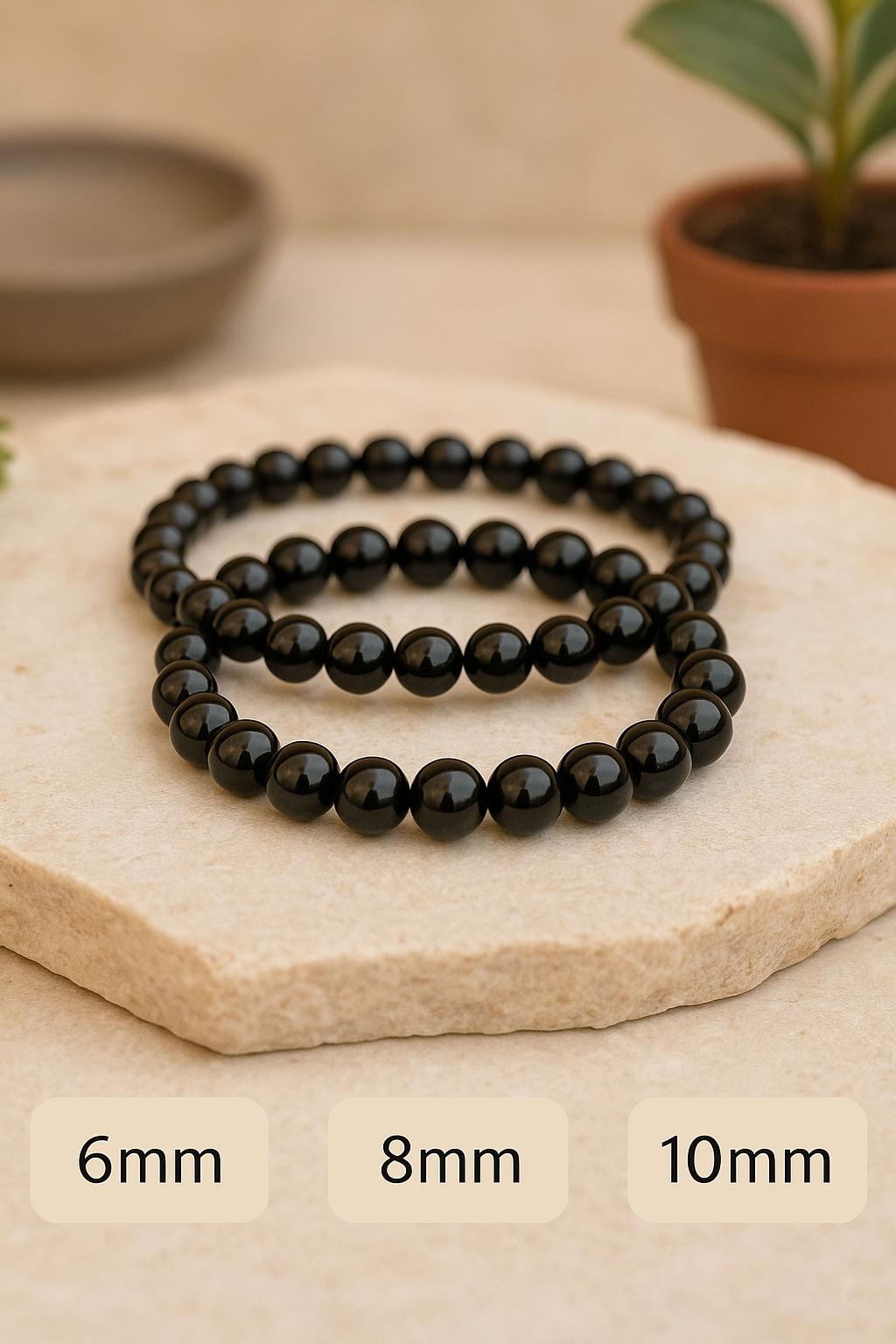 🖤 Bracelet en Onyx Noir Naturel – 6 mm, 8 mm, 10 mm – Qualité extra à A