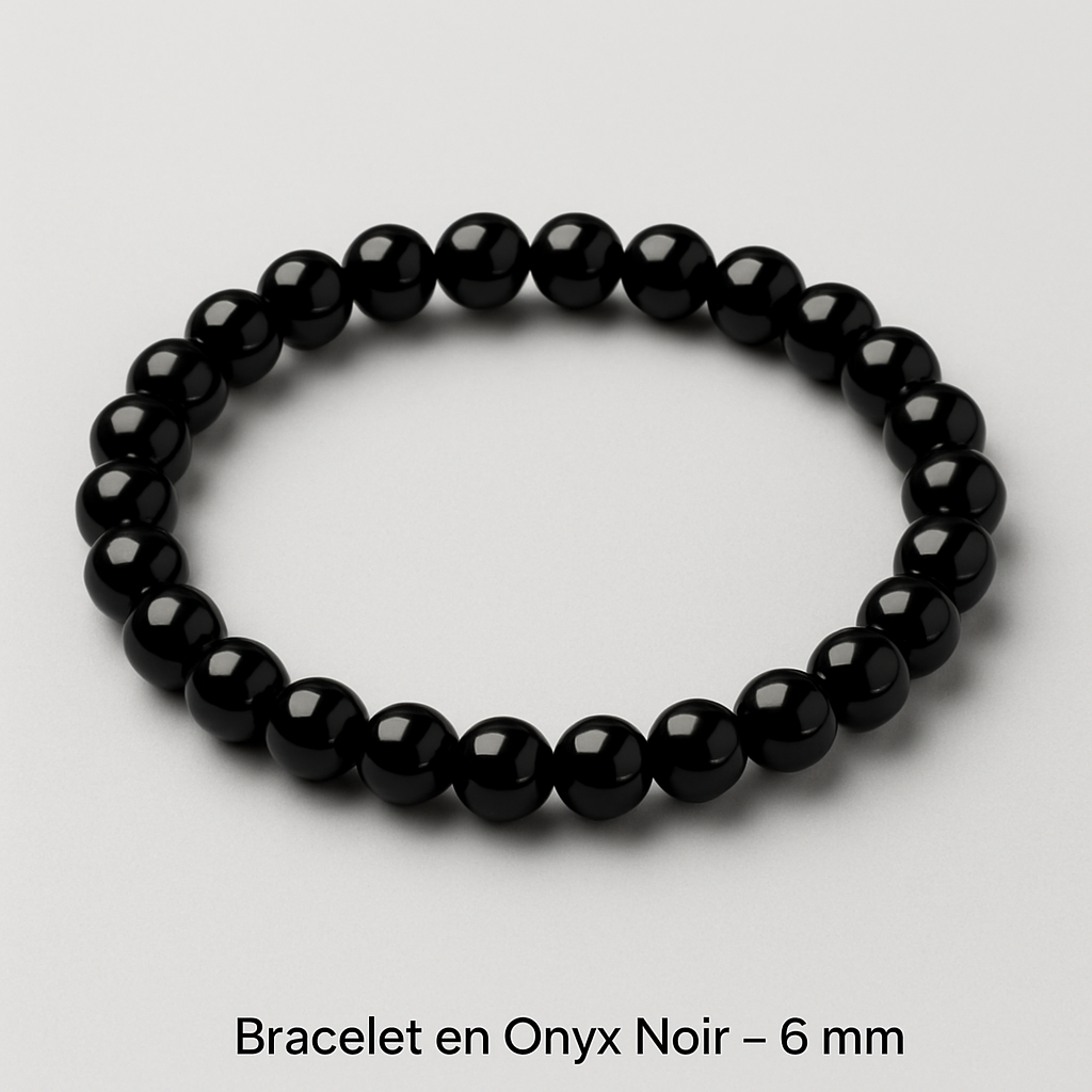🖤 Bracelet en Onyx Noir Naturel – 6 mm, 8 mm, 10 mm – Qualité extra à A