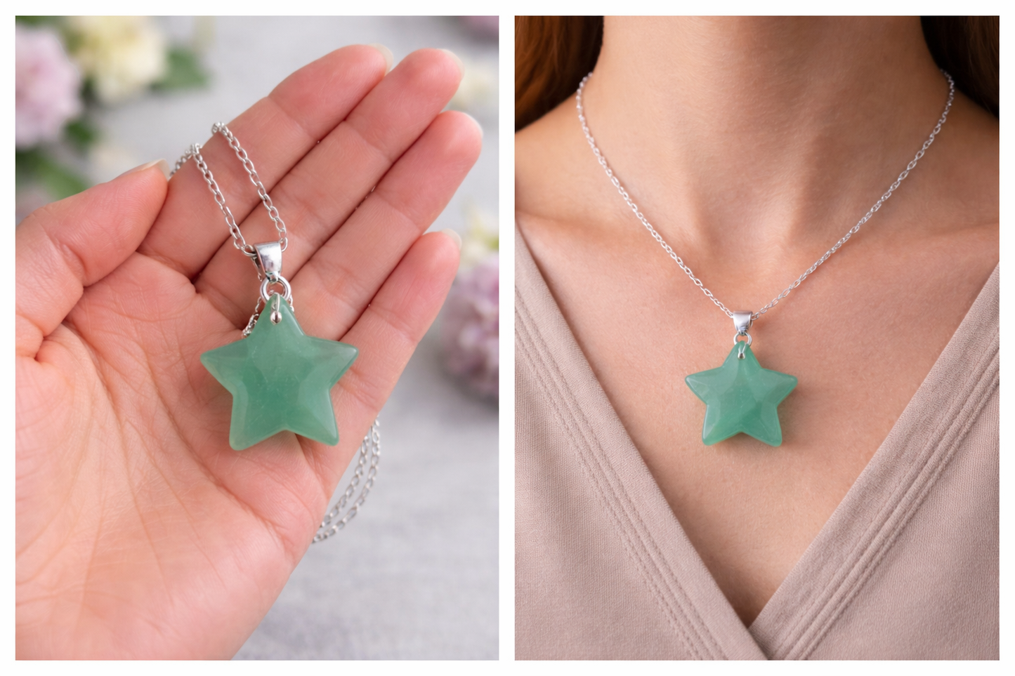 Pendentif Étoile en Aventurine Verte – Chance, Sérénité & Opportunités ✨
