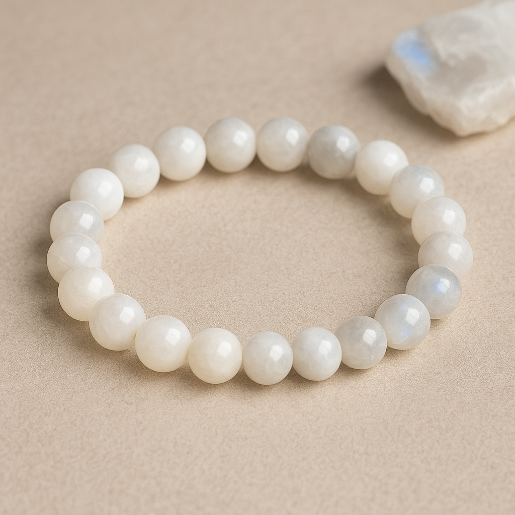 🌙 Bracelet en Pierre de Lune – 6 mm, 8 mm, 10 mm – Qualité A à AA