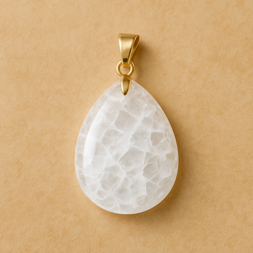 Pendentif Quartz Craquelé – Forme Goutte | Clarté & Protection