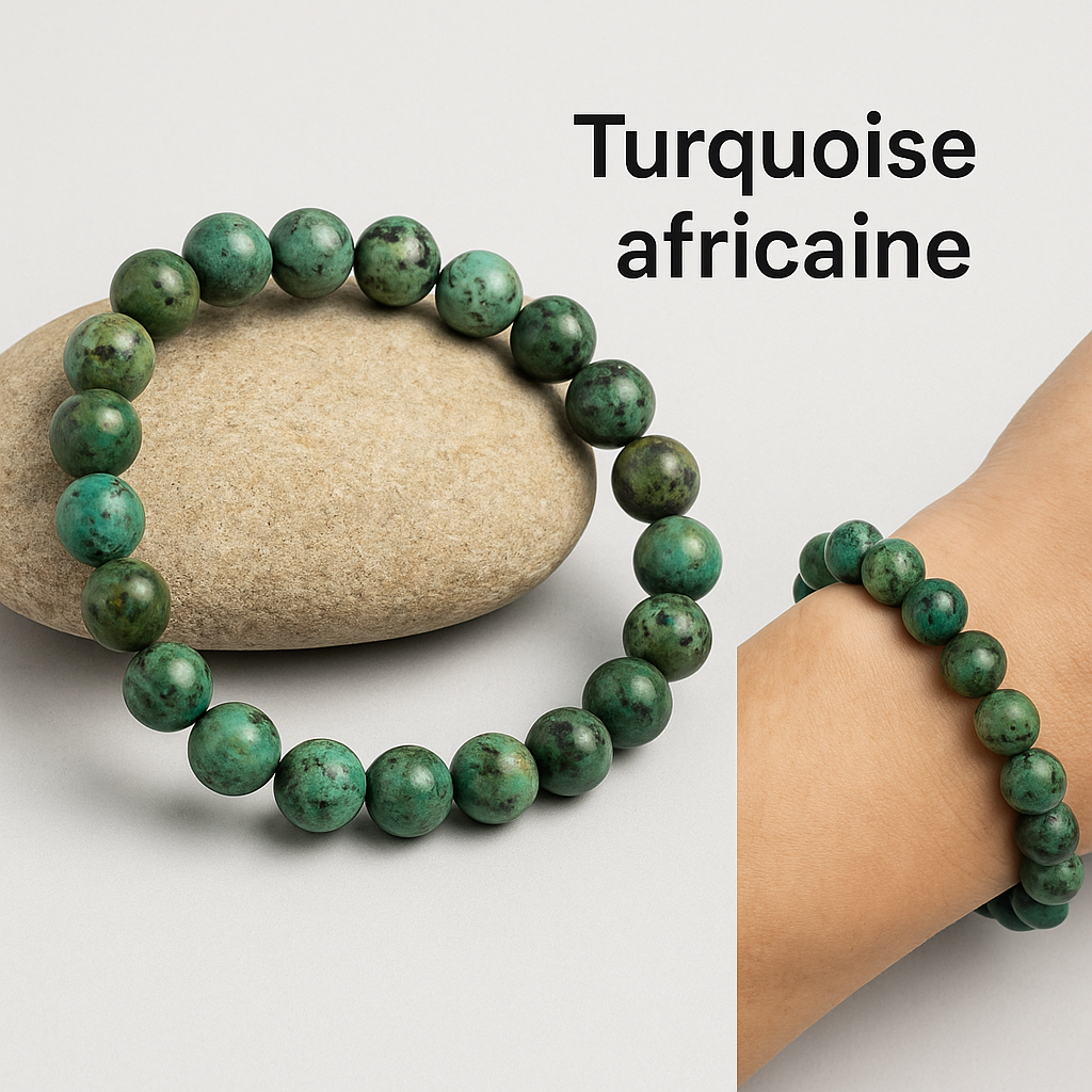 🟩 Bracelet en Turquoise Africaine – 6 mm, 8 mm, 10 mm – Qualité A à AA