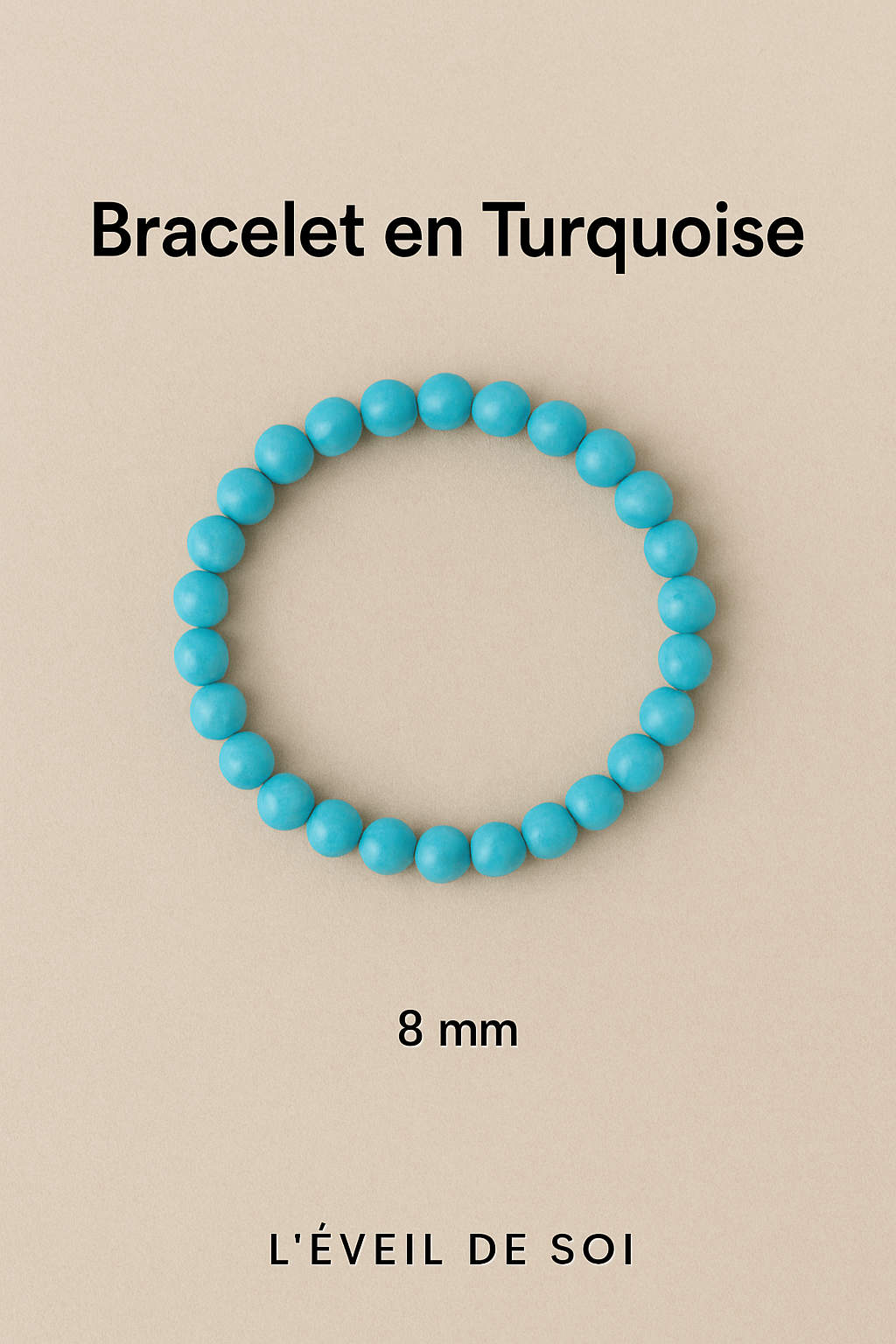 🟦 Bracelet en Turquoise Naturelle – 6 mm, 8 mm, 10 mm – Qualité extra A à AA