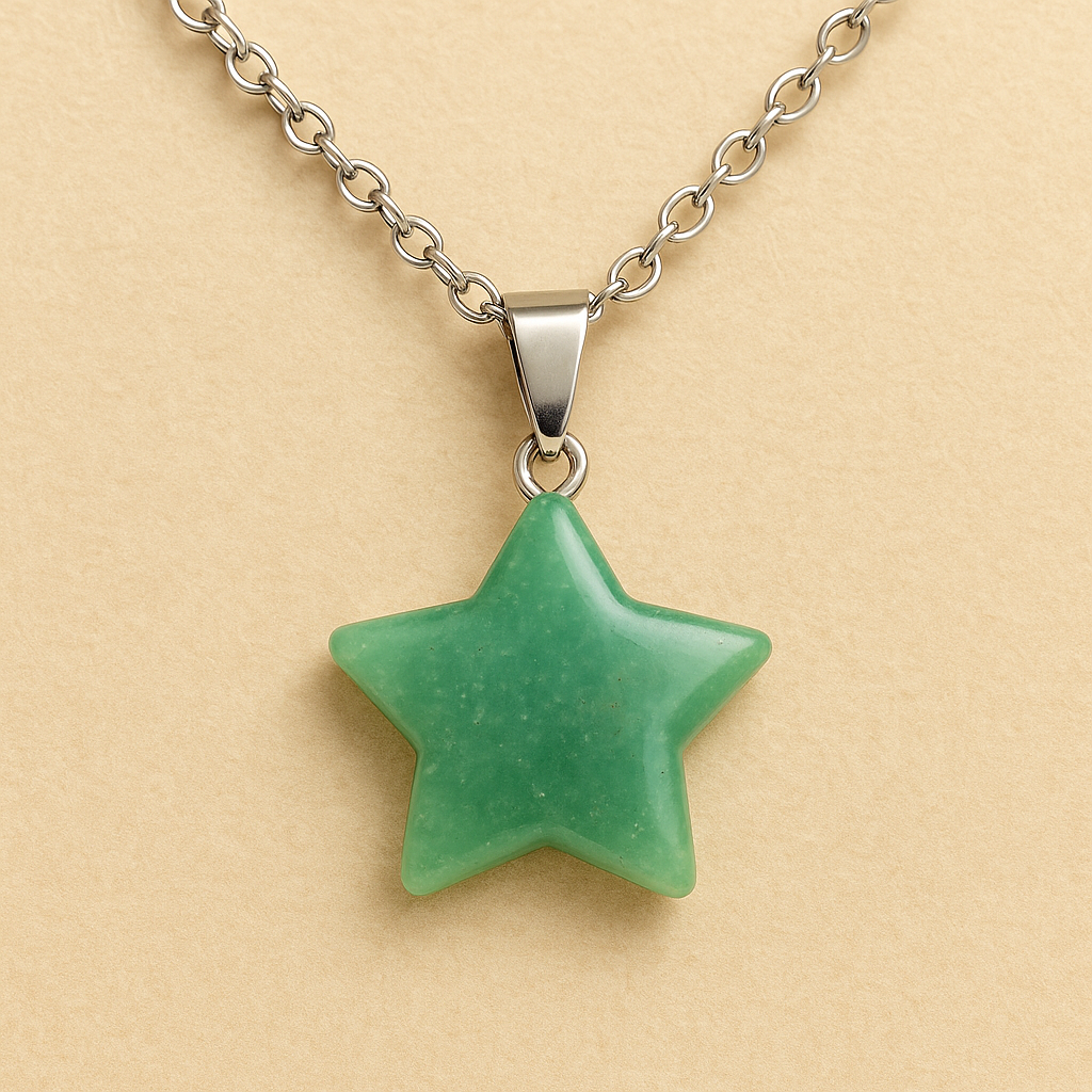 Pendentif Étoile en Aventurine Verte – Chance, Sérénité & Opportunités ✨