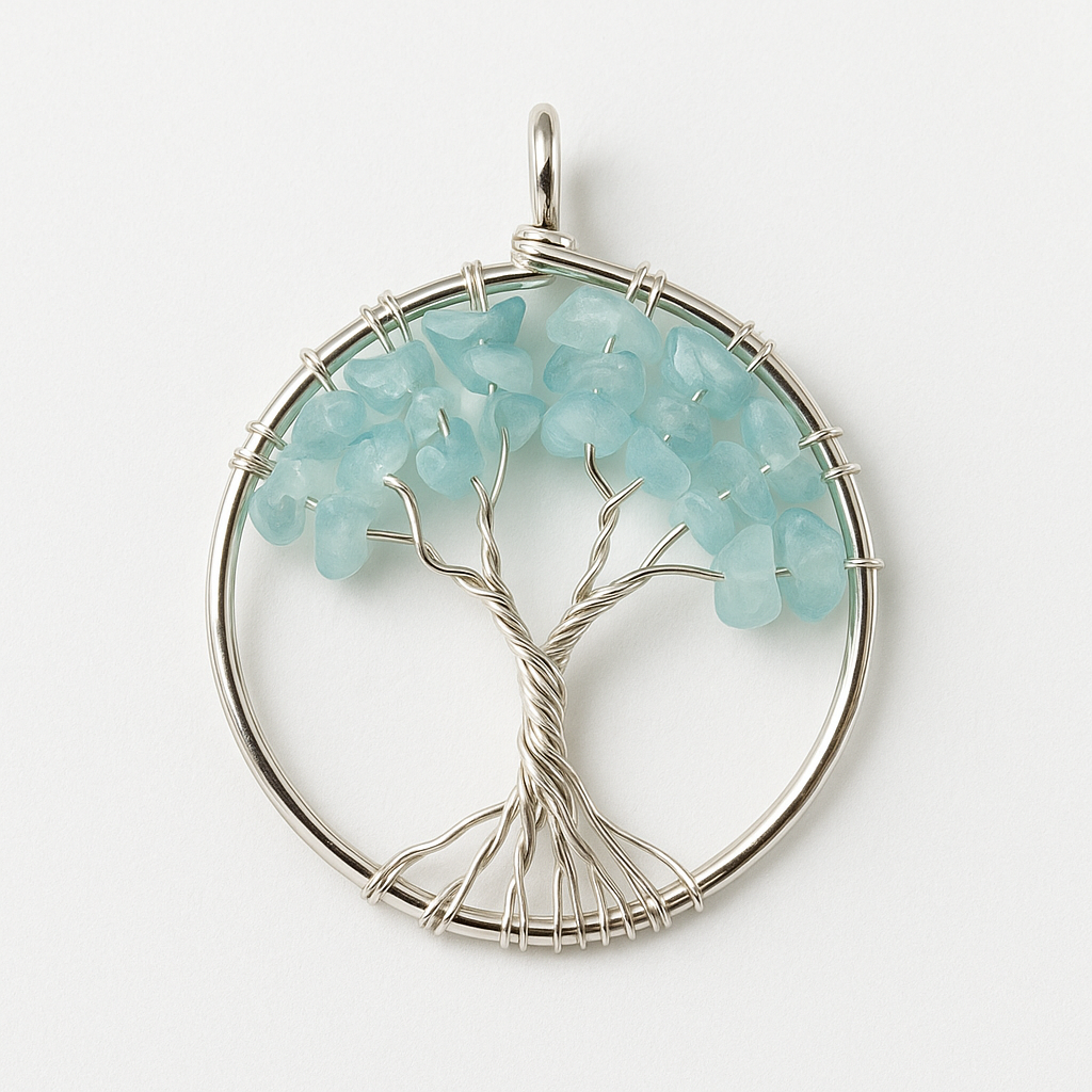 Pendentif Arbre de Vie en Aigue marine- Douceur & Communication