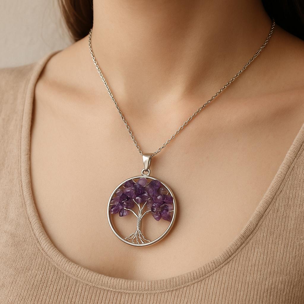 Pendentif Arbre de vie Améthyste- sans chaine- Energie protection & Harmonie