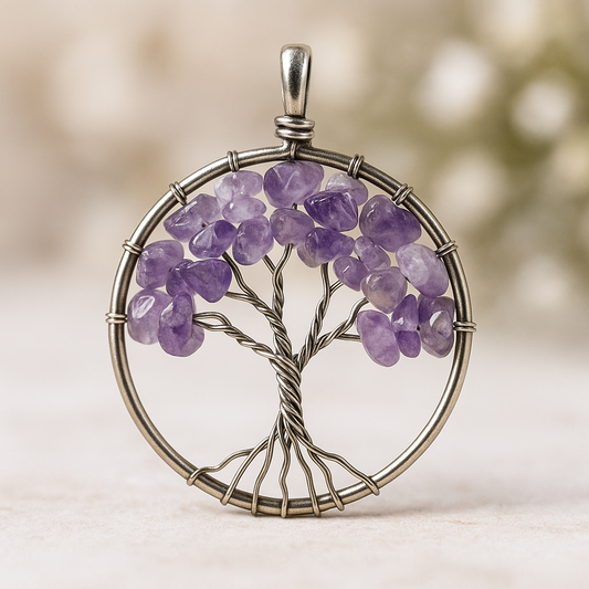 Pendentif Arbre de vie Améthyste- sans chaine- Energie protection & Harmonie