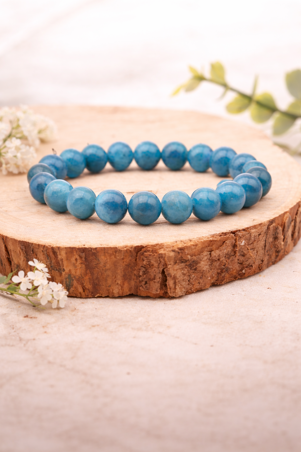 Bracelet en Apatite Bleue Naturelle 10 mm – Communication & Clarté