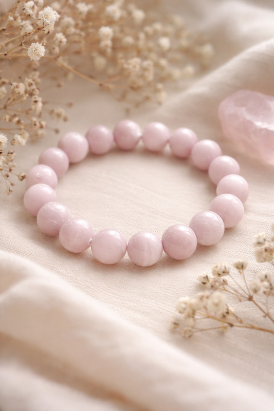 Bracelet Kunzite naturelle AA – Perles 10 mm – Pierre de douceur