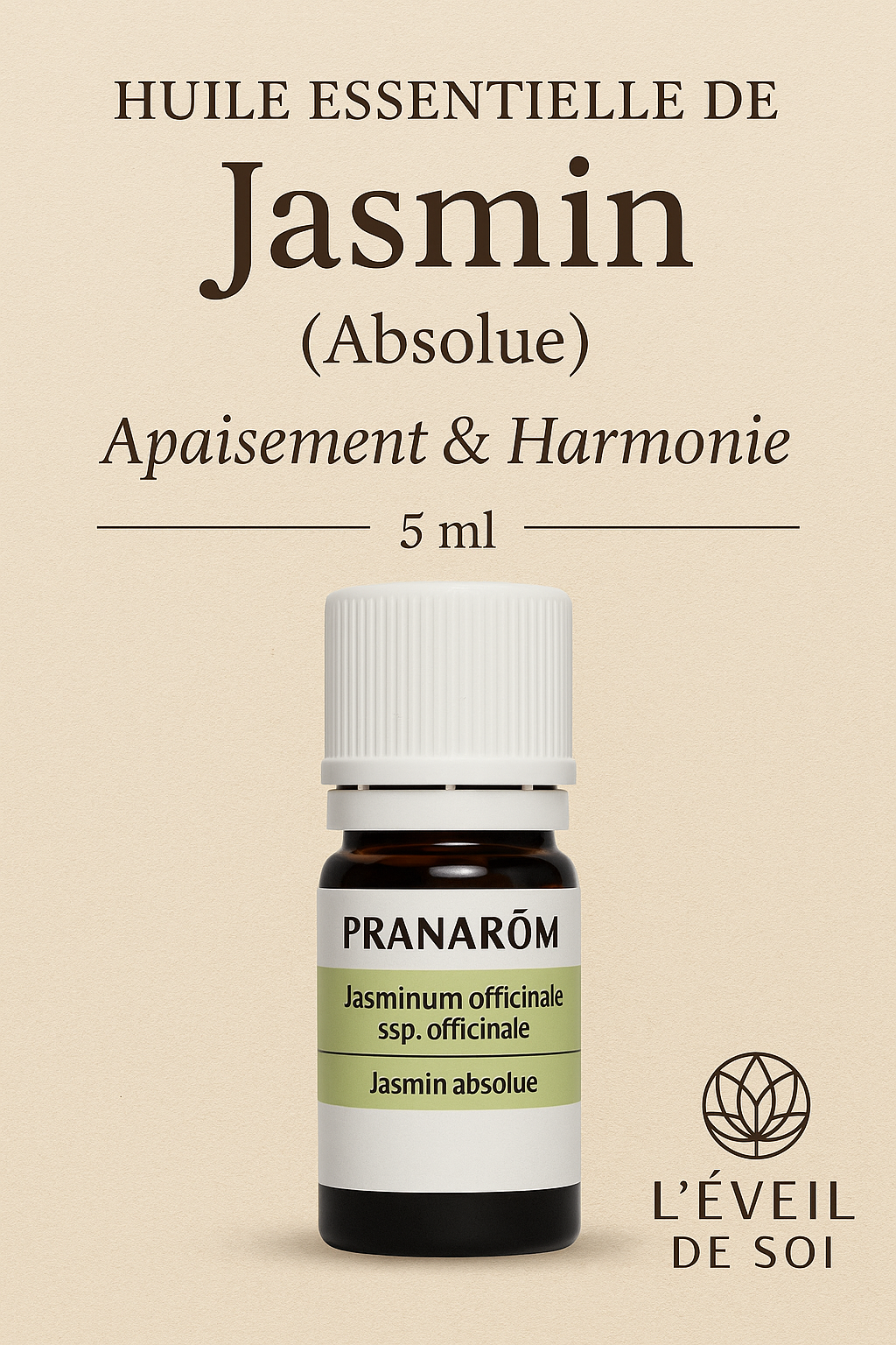 🌸 Huile Essentielle de Jasmin (Absolue)  – Apaisement & Harmonie – 5 ml