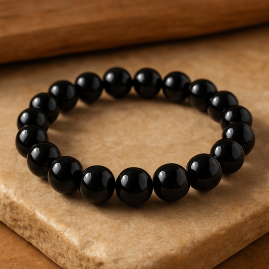 🖤 Bracelet en Obsidienne Noire – 6 mm, 8 mm, 10 mm – Qualité A à AA
