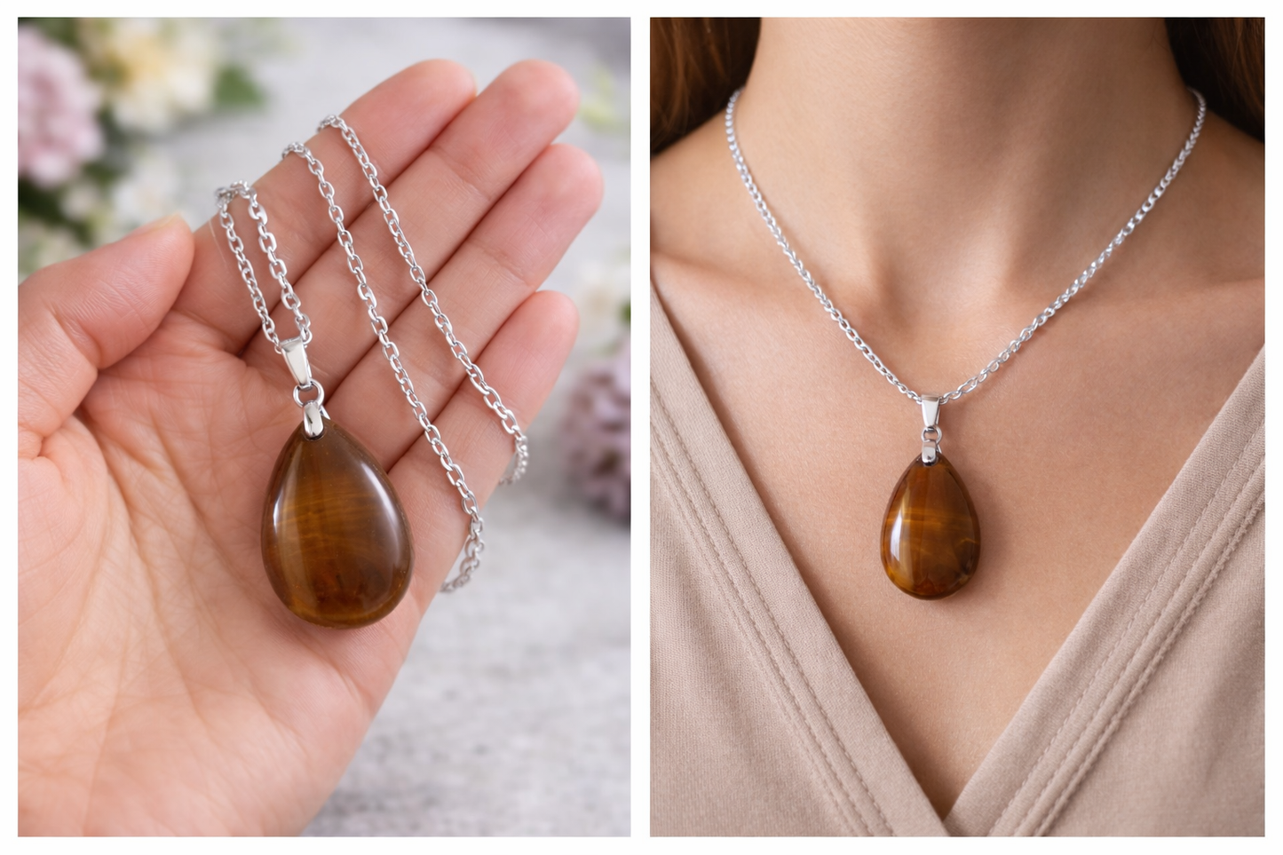 Pendentif Œil de Tigre – Forme Goutte | Protection & Confiance