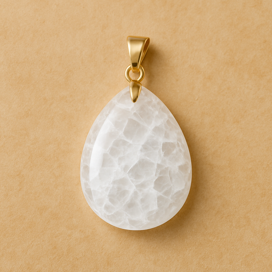 Pendentif Quartz Craquelé – Forme Goutte | Clarté & Protection