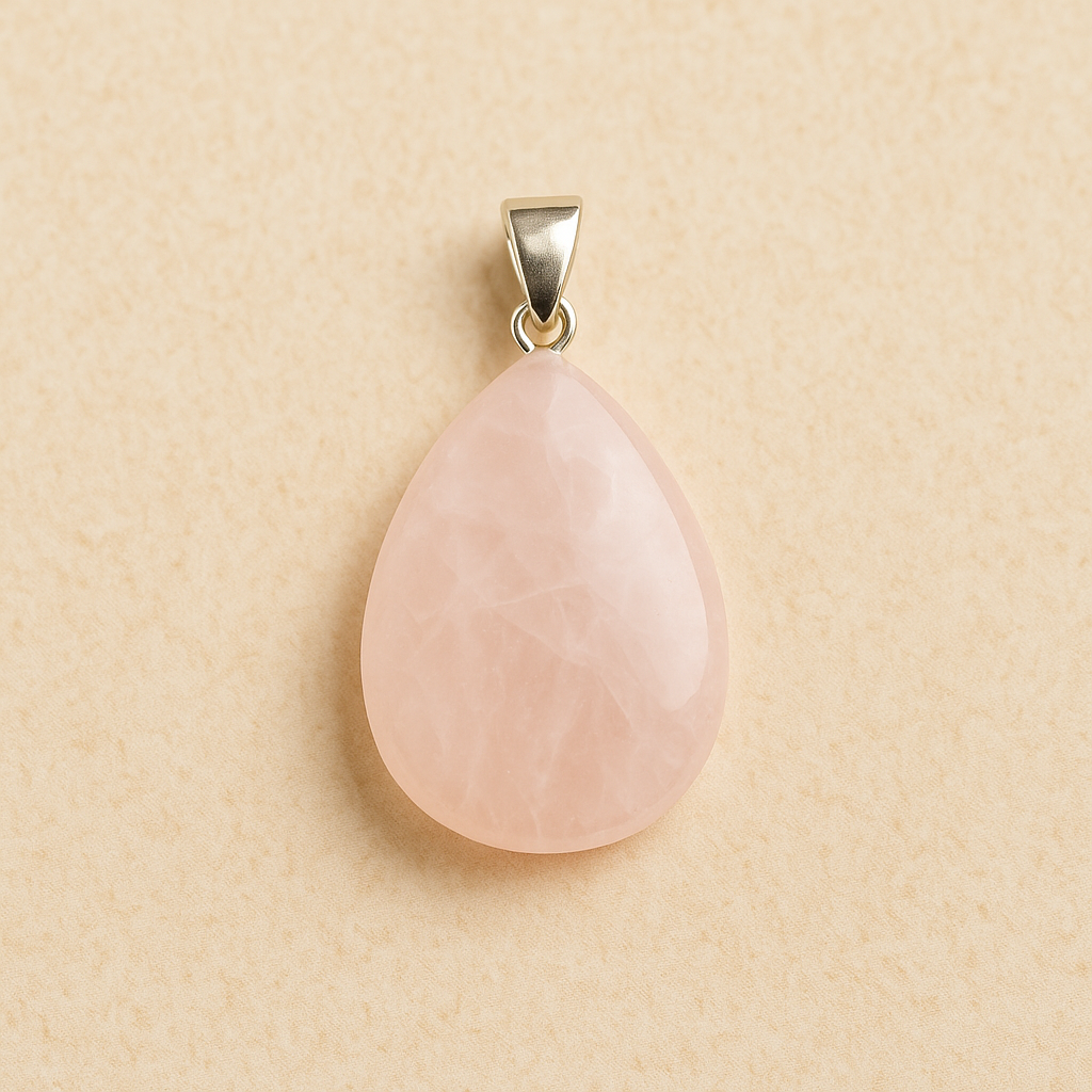 Pendentif Quartz Rose – Forme Goutte | Amour & Douceur